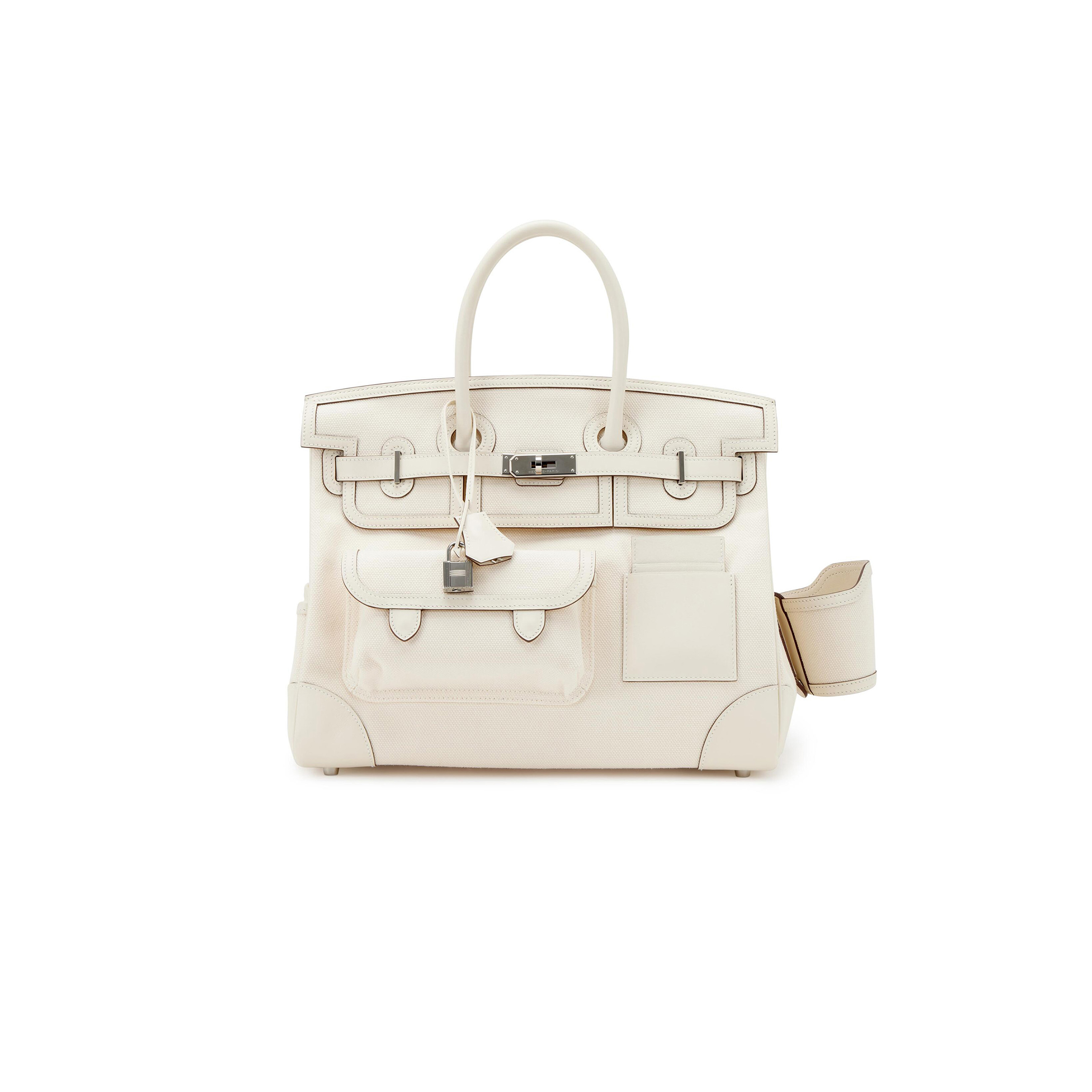 HERMES MASTER BIRKIN 35 CANVAS BAG CREAM WHITE VINTAGE HANDBAG 3021220872692 (35*27*18cm)